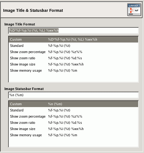 Image Window Title and Statusbar formats