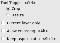 Crop and Resize tool options