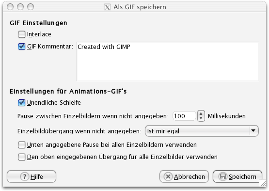 Exportdialog des GIF Formates