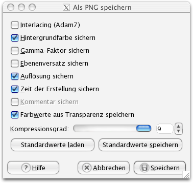 Exportdialog des PNG-Formates