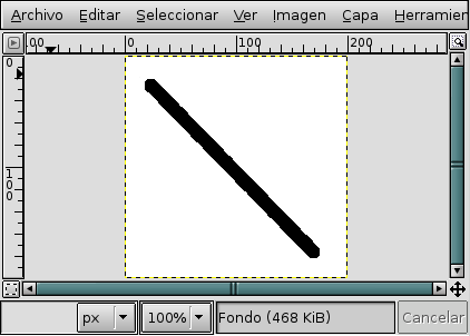 La linea creada aparece en la ventana de imagen después de dibujar el segundo punto (o punto final), mientras que mantienes pulsada la tecla Shift