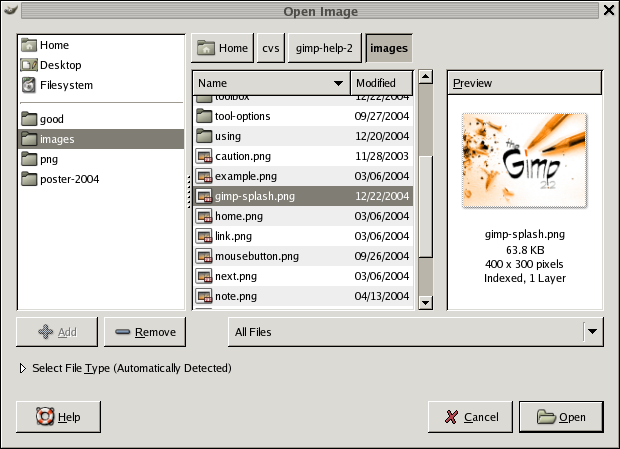 The File Open dialog.