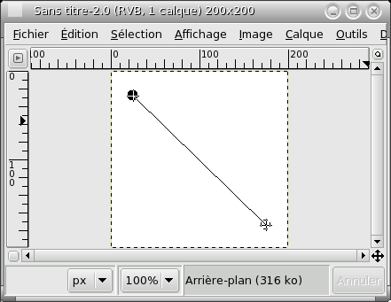 Cette capture d'écran montre la ligne-support, qui indique à quoi ressemblera la ligne une fois terminée.