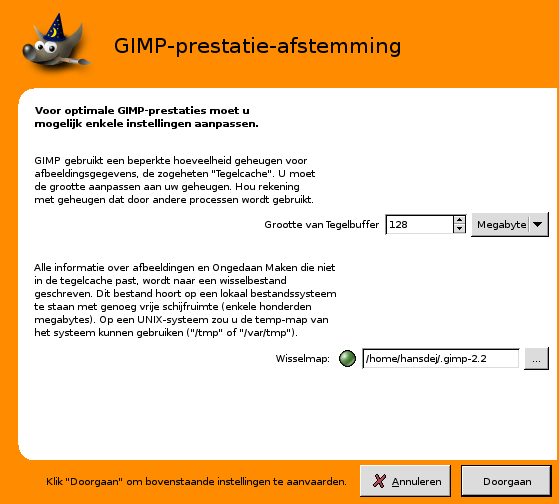 GIMP werkinstellingen