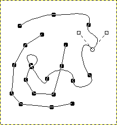 Appearance of a path while it is being manipulated using the Path tool.