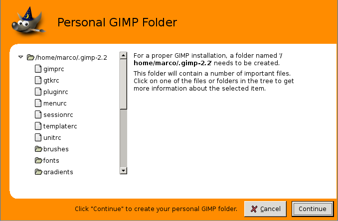 La cartella personale di GIMP