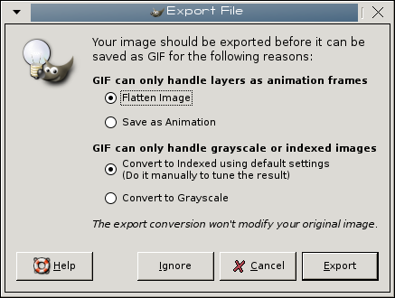 Диалог экспорта GIF файла