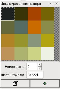 Индексированое изображение с шестью цветами и его диалогом цветовой карты