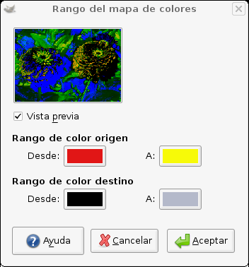 Opciones del filtro Mapa de rango de colores