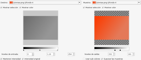 Opciones del filtro Colorear desde muestra filter