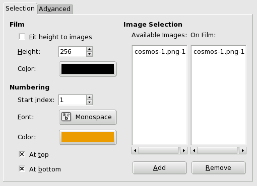 Film filter options (Selection)