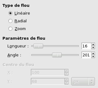 Options du filtre «Flou cinétique»