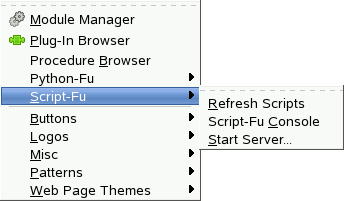 The Script-Fu submenu of the Xtns menu