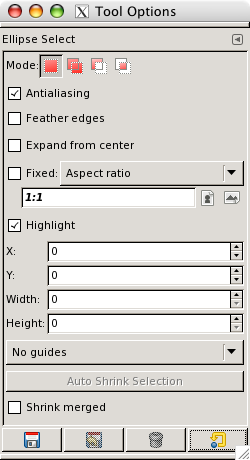 Tool Options for the Ellipse Select tool
