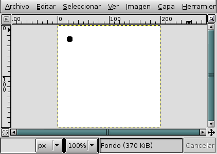 El diálogo muestra una nueva imagen, con el primer punto indicando el inicio de la linea recta. El punto tiene como color de primer plano el negro.