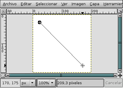 La captura de pantalla muestra la linea de ayuda, que indica como quedará la linea terminada.