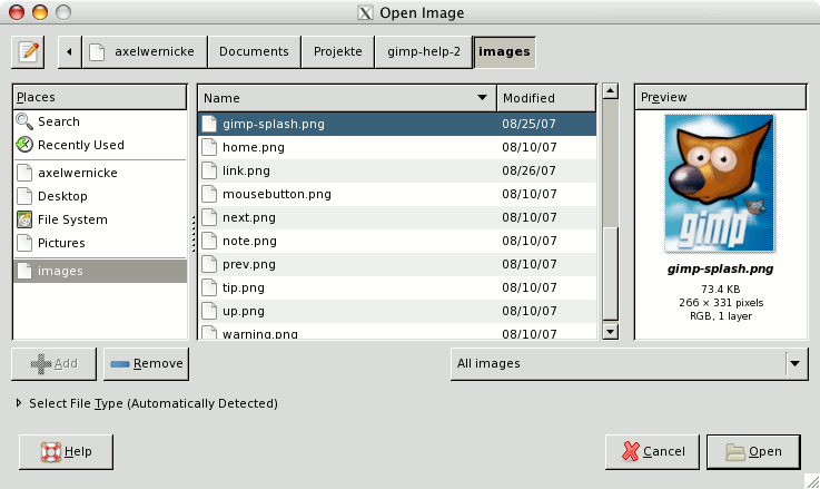 The File Open dialog.