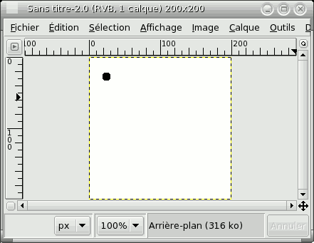 Cette fenêtre montre une nouvelle image, avec le premier point marquant le départ de la ligne. Le point a une couleur de premier-plan noire.