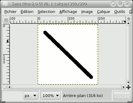 La ligne créée apparaît dans la fenêtre d'image après avoir inscrit le deuxième point, ou point final, tout en maintenant appuyée la touche Maj.