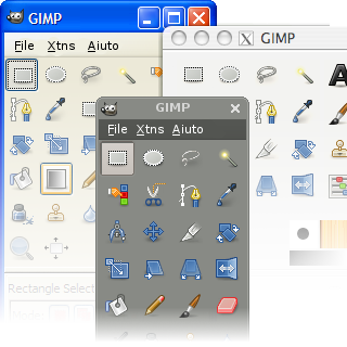 Il nuovo aspetto del pannello degli strumenti di GIMP 2.4