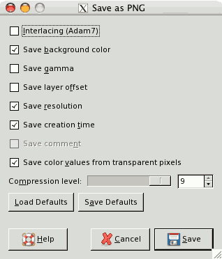 The Save as PNG dialog