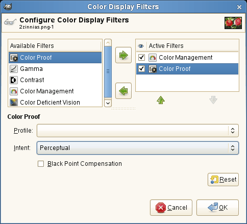 The “Color Proof” dialog