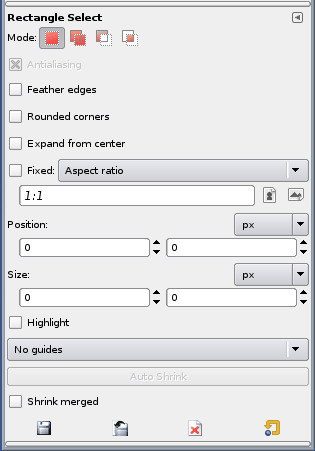 Tool Options for the Rectangle Select tool