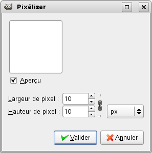 Options du filtre « Pixéliser »