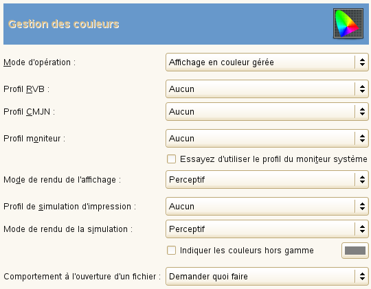 Réglage des profils colorimétriques ICC dans GIMP