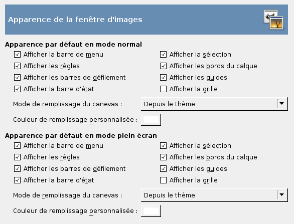 Préférences pour l'apparence des fenêtres d'image