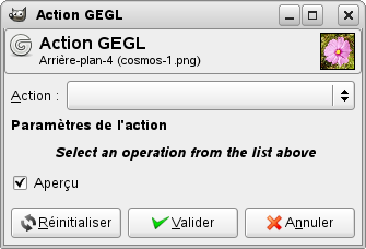 Options de l'outil Action GEGL