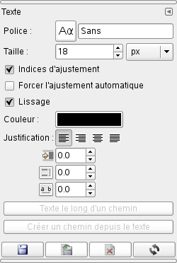 Options de l'outil Texte