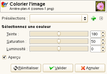 Options de l'outil Colorier