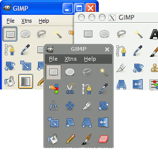 Nouvel aspect de la Boîte à outils dans GIMP 2.4