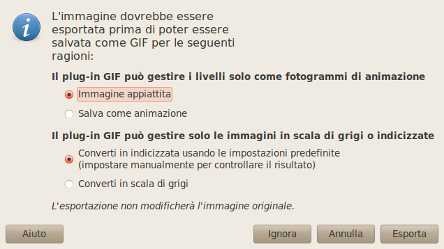 Finestra di dialogo Esporta file GIF