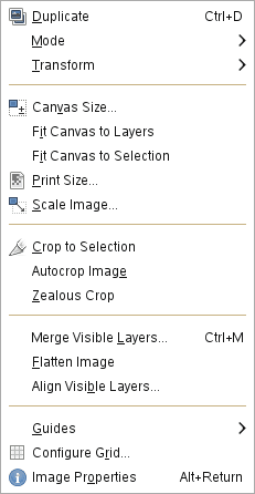 The Contents of the «Image» Menu