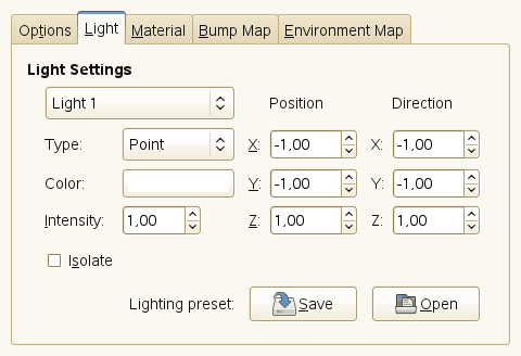 Lighting filter options (Light Settings)