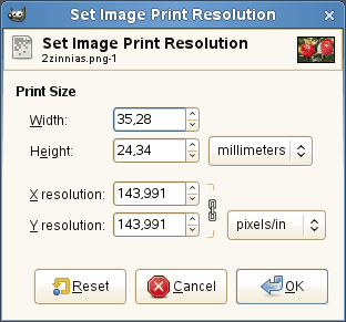 The Set Image Print Resolution dialog