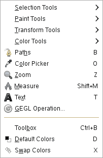 Contents of the Tools menu