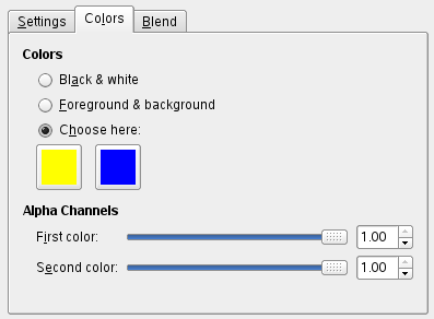 Opciones del filtro Seno (colores)