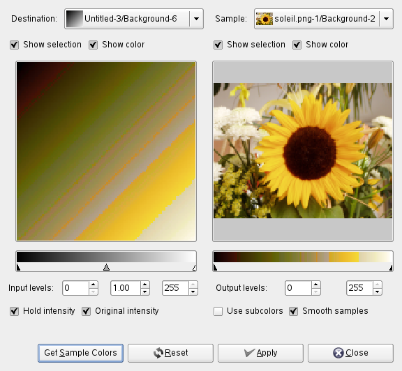 Opciones del filtro Colorear desde muestra
