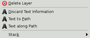 El comando de texto siguiendo la ruta, entre otros comandos de texto, está en el menú de capas.
