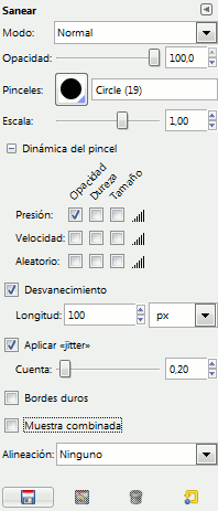 Opciones de la herramienta de saneado