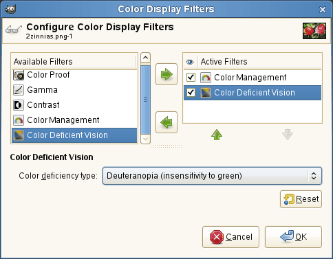 Description of the Color Deficient Vision dialog