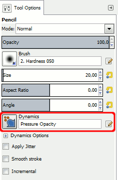 The Brush Dynamics in the Tool Options Dialog
