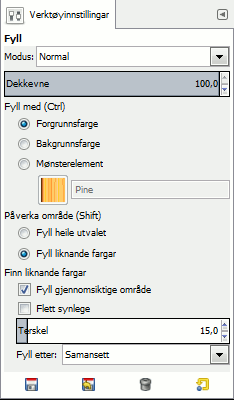 Innstillingane for «fyllverktøyet»