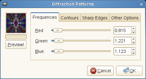 Opções para o filtro Padrões de difração