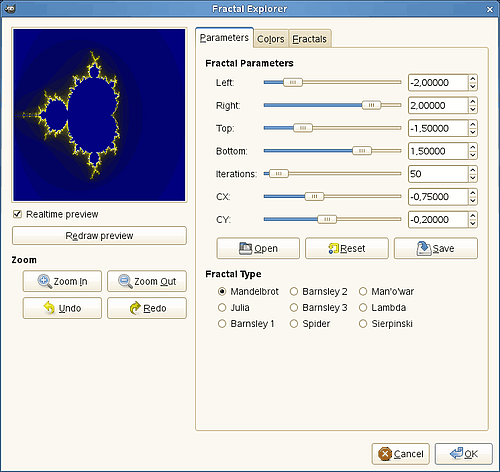 Opções do filtro Explorador de fractais