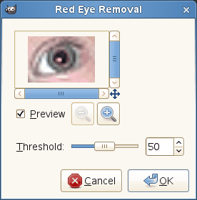 Параметры фильтра Удаление эффекта красных глаз