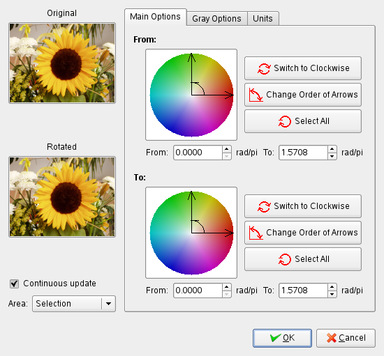 Главные параметры фильтра Вращение цветовой карты